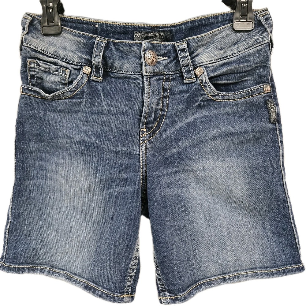 Silver Suki Shorts Mid Rise Stretch Denim Faded Curvy Womens 28 Blue